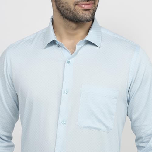 Raymond Men Regular Fit Print Pattern Pure Cotton Semicutaway Collar Full Sleeve Tail Bottom Hem Ceremonial Shirt