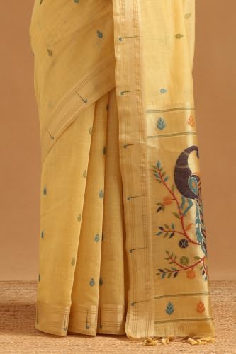 Soch Womens Yellow Chanderi Woven Design Saree