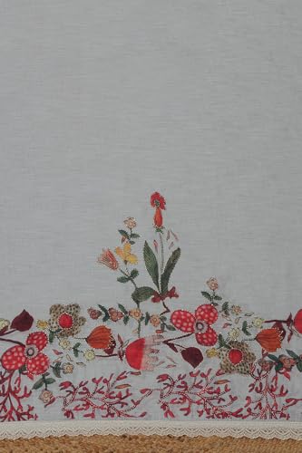 Soch Womens Blue Linen Floral Dress Material With Thread Work