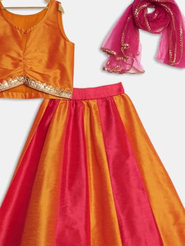 studio rasa Girls Dupion Kalidaar Embellished Lehenga Set for Festive Wedding Party(GLC62501/5-6_Orange_5-6 Y)