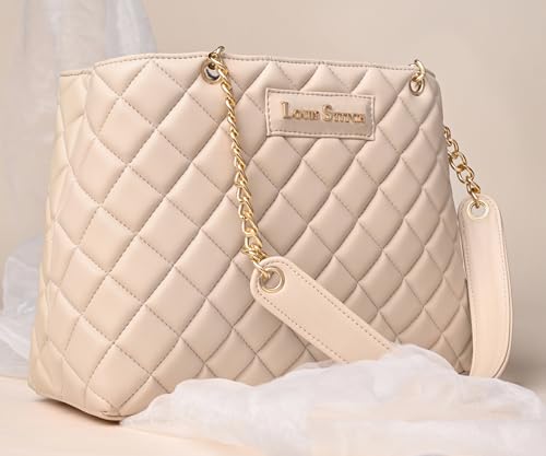 LOUIS STITCH Stylish Beige Handbag for Women | Multi Pocket Ladies Satchel Handbag for Travel, Office, College | LDB-12-CUSBNU