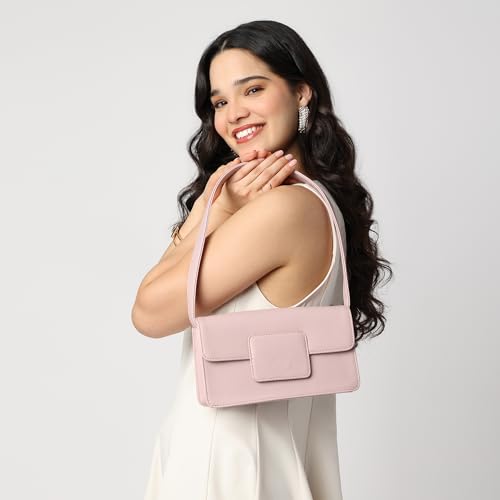 Fastrack Blush Muse Shoulder Bag For Women | Faux-Leather Bag with Silver Hardware | Stylish Shoulder Bag For Daily & Casual Use