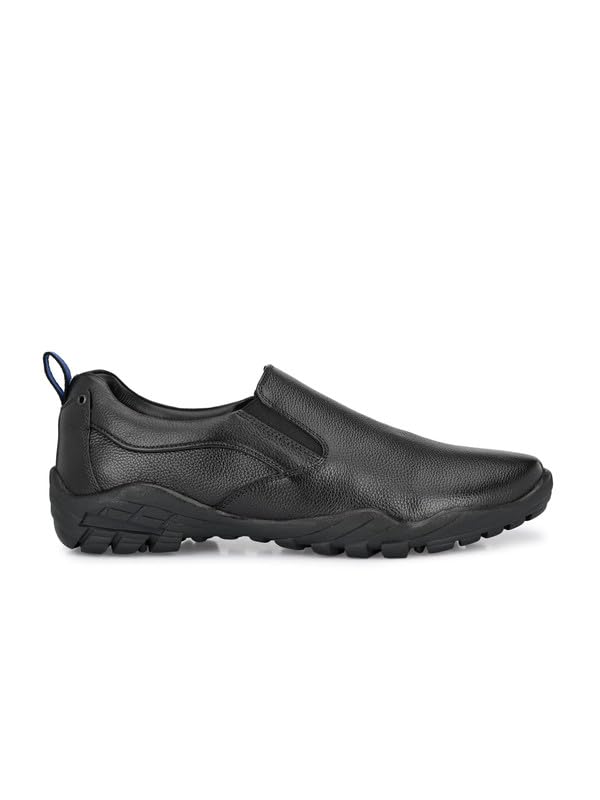 HITZ Men's Black Leather Slip-On Formal Shoes