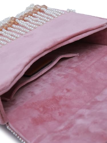 THE TAN CLAN Kiara Pink Flap Over Bag Clutches for women Purses Luxury Evening Handbags for ladies with Handle