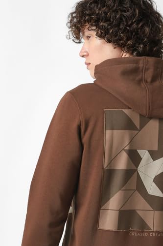 Men Brown Print Hooded Neck Sweatshirt