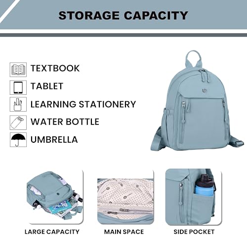 12o12 Women Backpack for College, Office, Travel, Daily Use, Outdoor, Lightweight Water Resistant Nylon Stylish Daypack Bag with Multiple Pockets, Adjustable Straps, Durable Zipper (Pastel Blue)