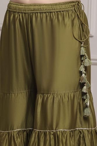 Biba Women Mehndi Green Cotton Silk Straight Suit Set_38