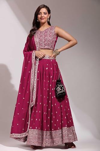 Fabcartz Womens Embroidered Georgette Lehenga Choli with Sequins Work (Pink)