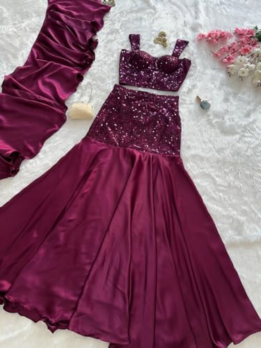 CLASSY FASHION HUB Women's And Girls Embellished, Embroidered Rangoli Heavy Fabric Sequence Work Lehenga Choli for Women