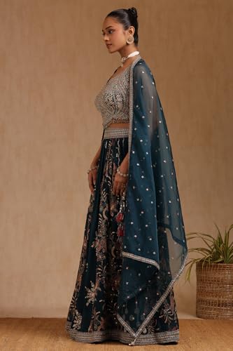 Soch Women's Chinon Lehenga Choli (OWA4CD21238_Teal Green_XL)