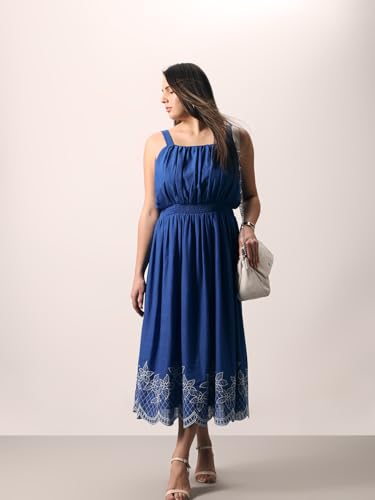 VERO MODA Curve Women's Fit and Flare Blue Dress