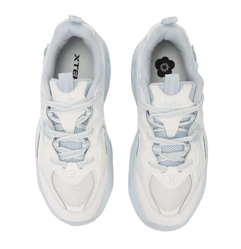 XTEP Women Casual Sneakers Everyday Comfort Walking Shoes Canvas White/Moonstone Blue
