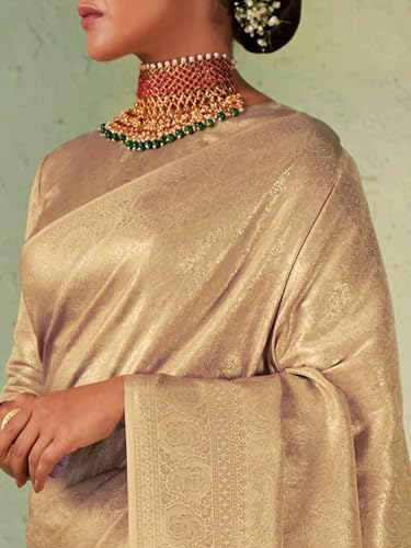 Vardha Women's Kanchipuram Art Silk Saree with Unstitched Blouse Piece - Gold Zari Woven Work Sarees for Wedding (Asya Vol.4_563)
