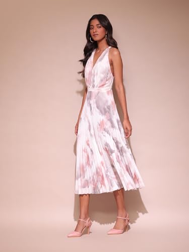 Label RITU KUMAR V Neck Sleevless Printed Long Dress White