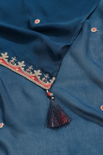 Soch Womens Blue Chinon Ethnic Motifs Zari Embroidered Salwar Suit