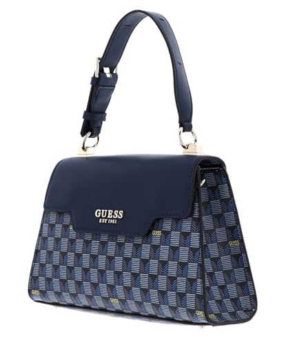 GUESS Blue Logo Geometric Hallie Top Handle Flap Bag