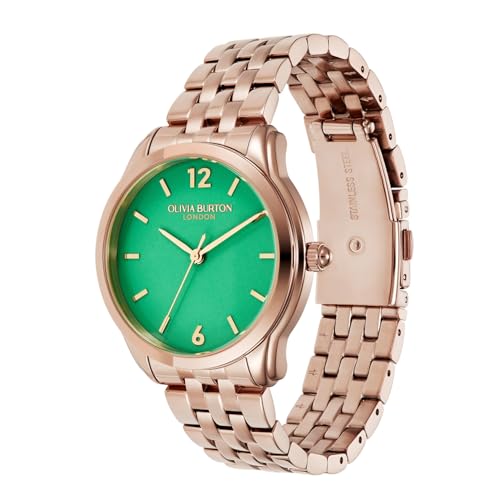 Olivia Burton Starlight Colour Qtz Basic Green Round Dial Women's Watch|Ionic Plated Rose Gold Steel Material|Rose Gold Color Band - 24000159