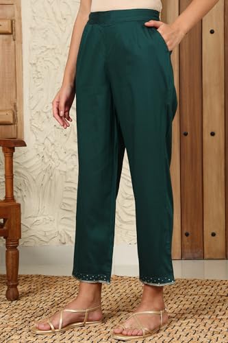 W for Woman Pink Ankle Length Straight Pants with Embellished Hemline (Size: M)-24AUW62926-222627