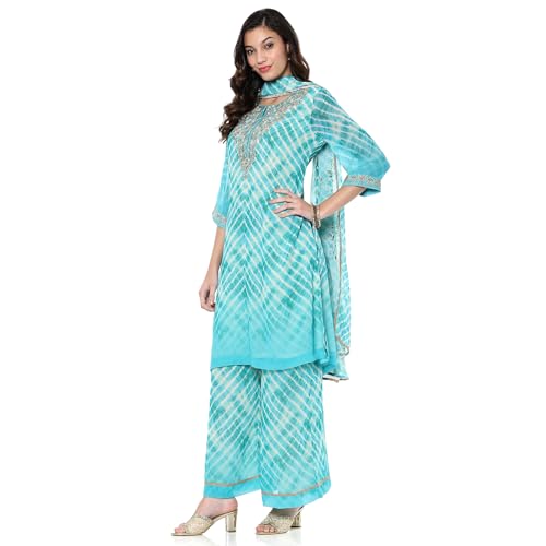 BIBA Women's Georgette Kurta Sets (SKDUTSV10210AW24SEGRN_Green