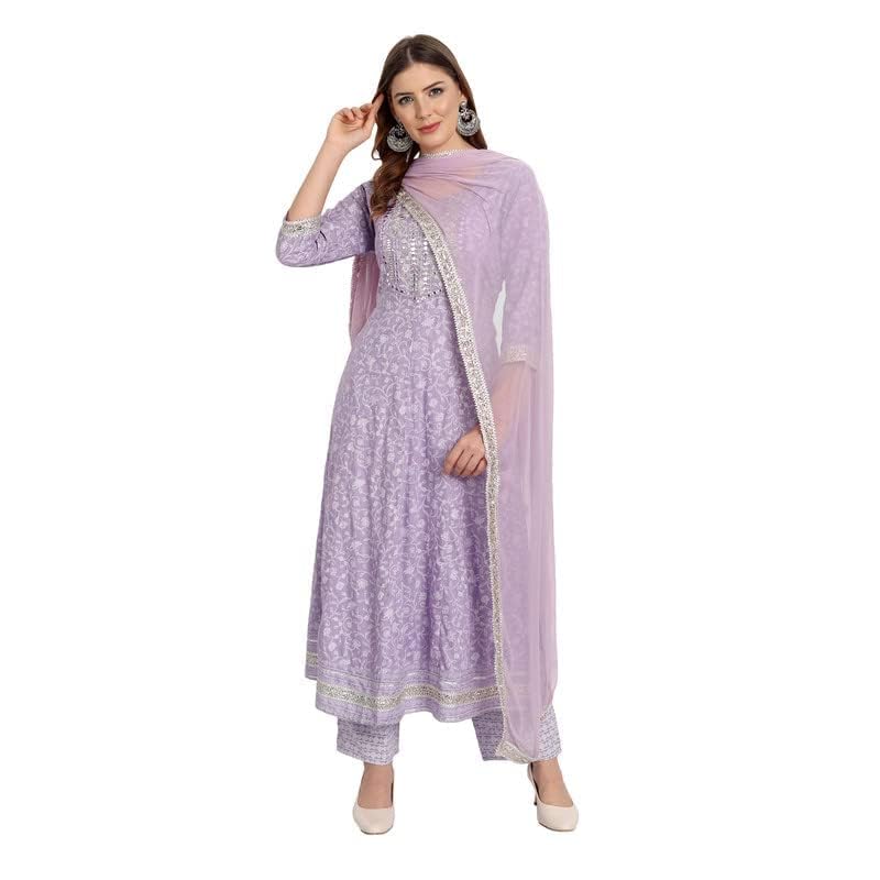 Rangnavi Women Rayon Anarkali Embroidered Printed Salwar Suit Set