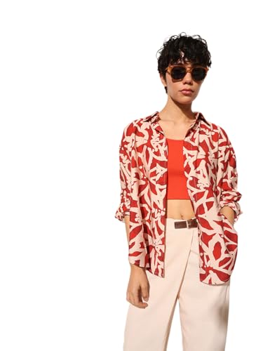 ONLY Women's Regular Fit Red Shirt
