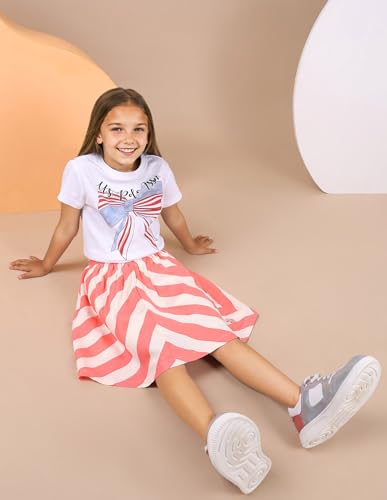 U.S. POLO ASSN. Girls Diagonal Striped Flared Skirt (UGSKR0036_Coral_9-10Y) Pink