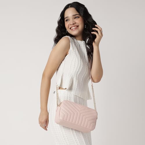 Fastrack Pastel Quilt Sling Bag for Women | Lightweight Quilted Crossbody with 3 Zippered Compartments, Detachable Strap and Soft-Tone Hardware | Stylish Everyday Sling for Casual Outings and College