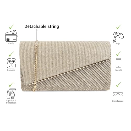 Metro Unisex Gold Adults -Wedding PU Soft Body Magnet closure Stripe Clutches with 0 Pocket and 1 compartments(38-52)