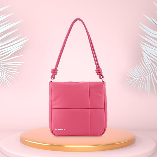 Fastrack Solid PU Zipper Closure Women's Casual Shoulder Bag (Pink, MEDIUM)