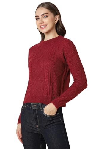 Allen Solly Women's Cotton Crew Neck Sweater (AHSWCRGFX55818_Maroon