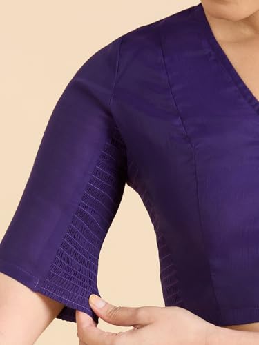 Studio Shringaar Women's Cotton Silk Stretchable (Smocked) Readymade Saree Blouse (Purple, 36)