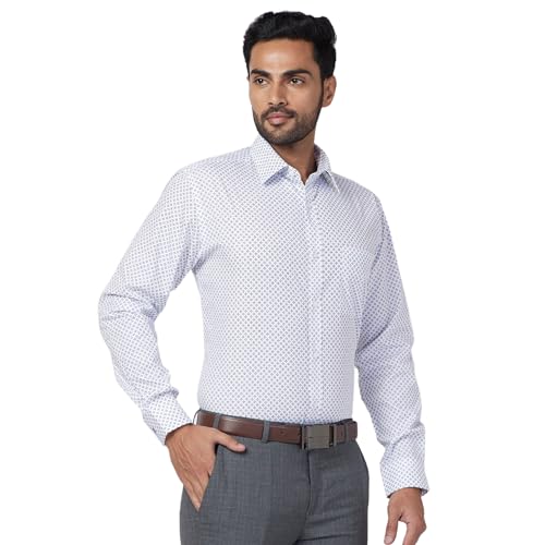 Raymond Men's Slim Fit Print Pattern Pure Cotton Semicutaway Collar Full Sleeve Formal Shirt (Size: 46)-RMSX12938-B4 Medium Blue