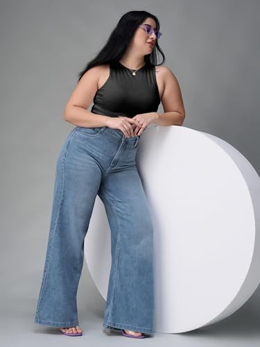 Miss Chase A+ Women's Bootcut High Rise Stretchable Denim Jeans (APSS25DEN81-64-54-32, Sky Blue, 32)