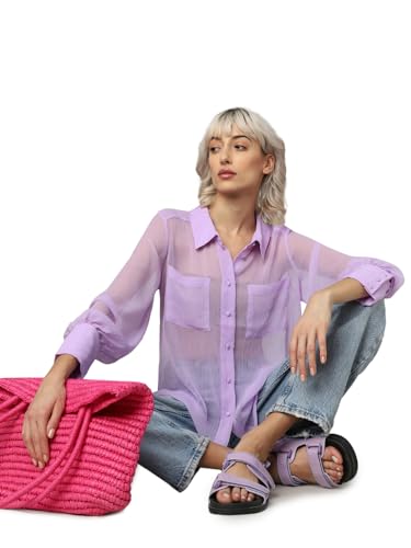 ONLY Women Solid Polyester Regular Fit Purple Shirt