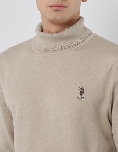 U.S.Polo Association Men's Turtleneck Regular Fit Sweater Beige