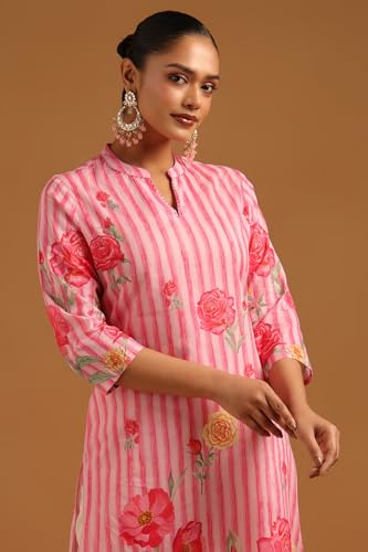 Soch Womens Blush Pink Pure Cotton Floral Kurta with Bead Details