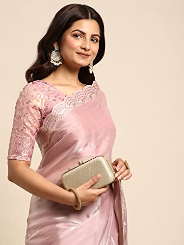 Rekha Maniyar Women's Gota Mirror Work With Diamond Cutwork Organza Silk Gajari Saree With heavy Foil Zari Embroidered Blouse Piece (GAJARI)