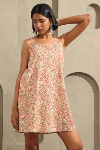 Soch Womens Beige Cotton Paisley Print A-Line Dress