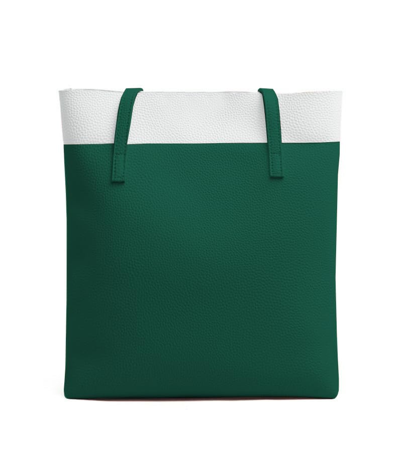 ASTIR COLLEEN Vegan Leather Women's Classic Tote Bag With Zipper (Green-White)