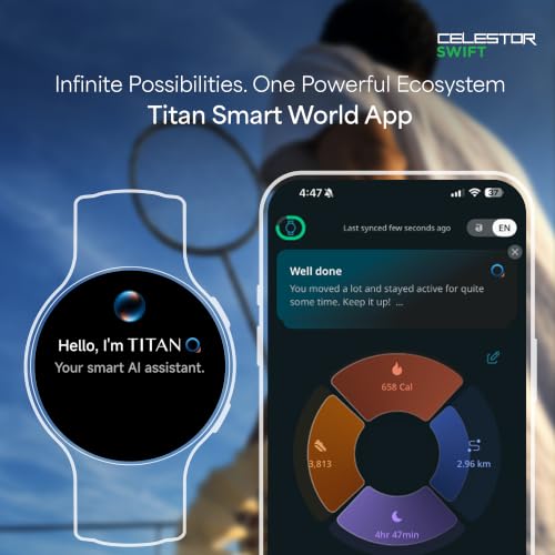 Titan Celestor Swift Smart Watch 1.32" AMOLED Display, Advanced Badminton Mode, Training Load & Readiness, Built-in GPS with Advanced Running Mode, Zone-Based Training & Recovery, AI Day Brief - Black