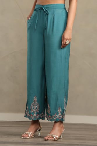 Soch Womens Turquoise Blue Chanderi Ethnic Motifs Zari Embroidered Kurta Set With Sequins