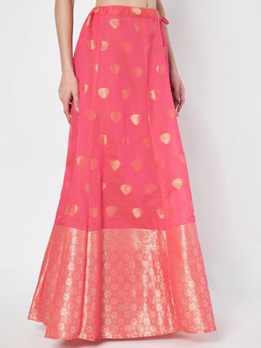studio rasa Women's Chanderi Zari Woven Kalidaar Skirt for Wedding Festive (SKTC62415S_Pink_Small)