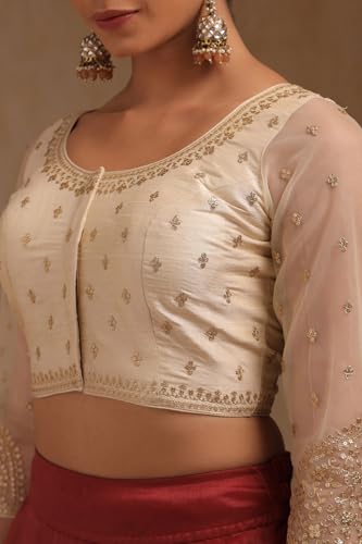 Soch Womens Cream Tussar Embroidered Padded Blouse with Sequins