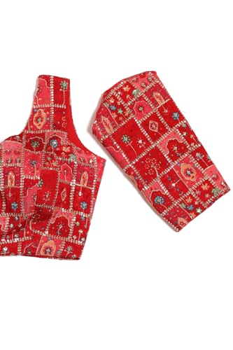 Soch Womens Red Georgette Floral Print Padded Blouse with Zari
