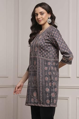 Biba Women Brown Blended Printed Kurta_42