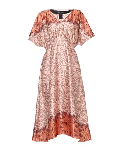 VERO MODA Women Abstract Print Orange Polyester Midi Length Fit and Flare Dress