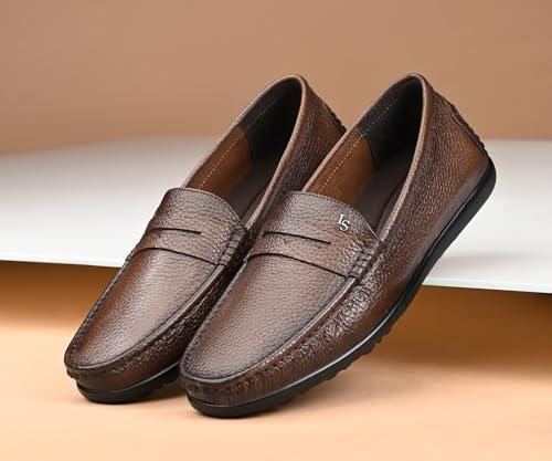 LOUIS STITCH Tan Italian Milled Leather Formal Shoes for Men | Ultra Lightweight Men’s Slip On Formal Loafers | Comfortable for Long Hours | LSPDFLTN | (UK-10)