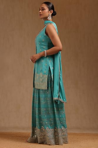 Soch Women's Brocade Salwar Suit Set (OWA5CD22390_Turquoise Blue