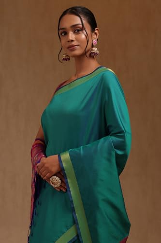 Soch Womens Teal Green Silk Solid Saree
