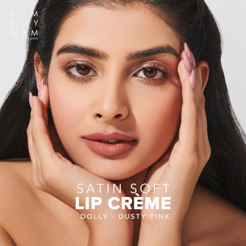 SIMPLYNAM Satin Soft Lip Crème – Dusty Pink | 1 Swipe Full Coverage | Hydrating, Creamy Matte Finish | 16 Hour Stay | Transfer-Proof & Smudge-Proof | Infused with Peptides & Squalane | Vegan (Dolly, 5 ML)